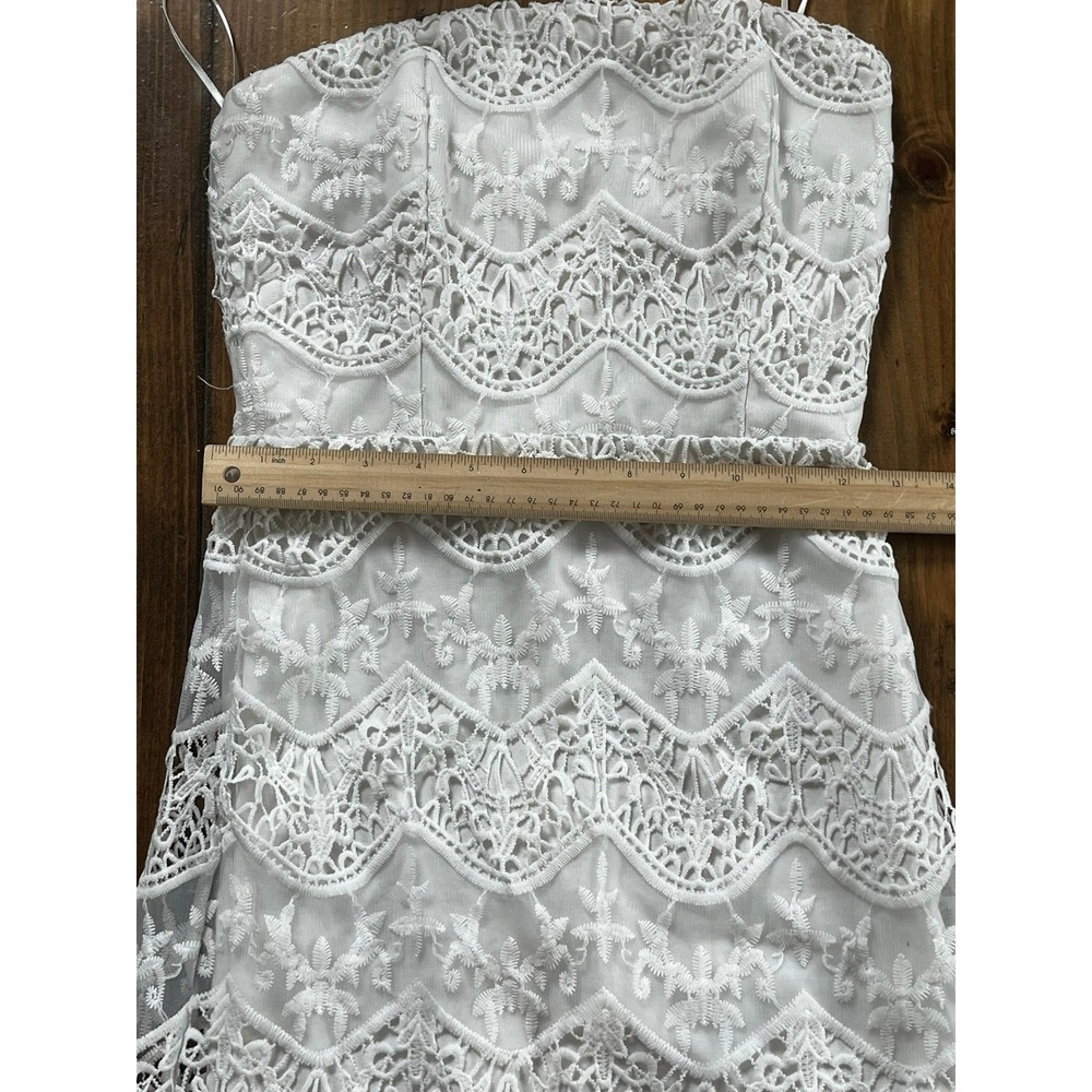 Milla White Lace Strapless Midi Dress Crochet Sheath Bridal Shower Small - Picture 9 of 9